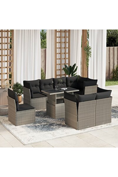 vidaxl Set canapele de gradina cu perne, 9 piese gri deschis poliratan