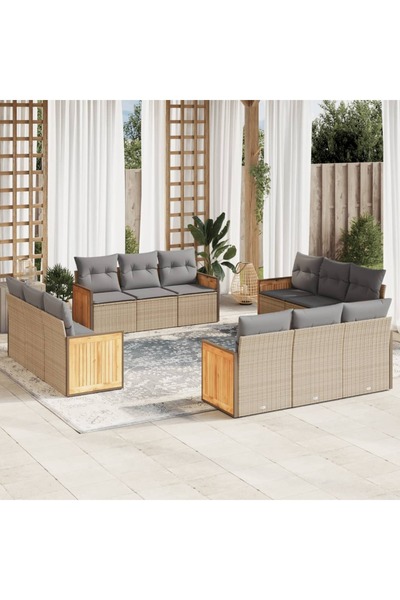 vidaxl Set canapele de gradina cu perne, 12 piese, bej, poliratan