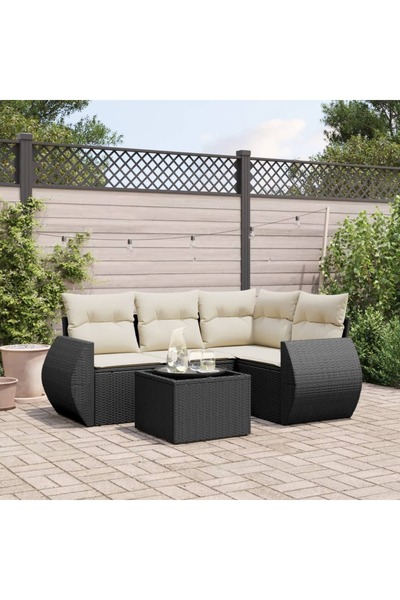 vidaxl Set mobilier de gradina cu perne, 5 piese, negru, poliratan