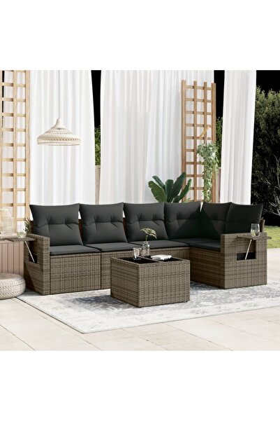 vidaxl Set mobilier gradina cu perne, 6 piese, gri, poliratan
