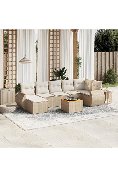 vidaxl Set canapele de gradina, 8 piese, cu perne, bej, poliratan