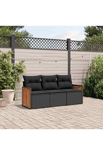 vidaxl Set mobilier de gradina cu perne, 3 piese, negru, poliratan