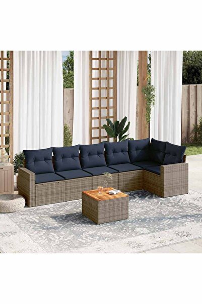 vidaxl Set canapele de gradina cu perne, 7 piese, gri, poliratan