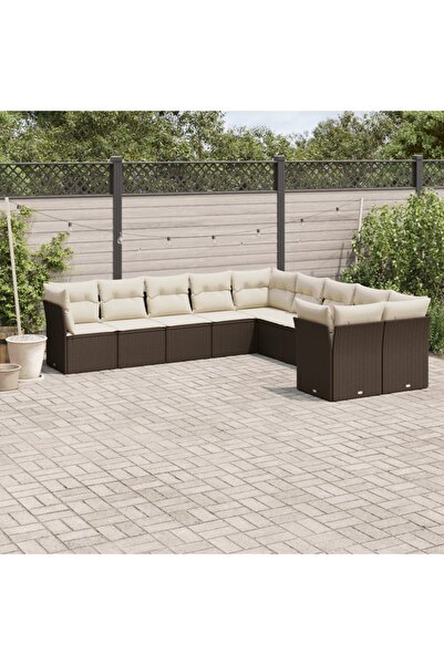 vidaxl Set canapele de gradina cu perne, 10 piese, maro, poliratan
