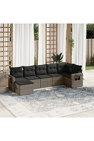 vidaxl Set canapele de gradina, 7 piese, cu perne, gri, poliratan