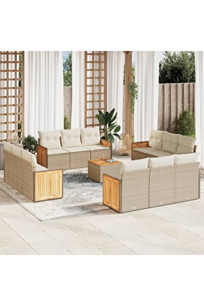 vidaxl Set canapele de gradina, 13 piese, cu perne, bej, poliratan