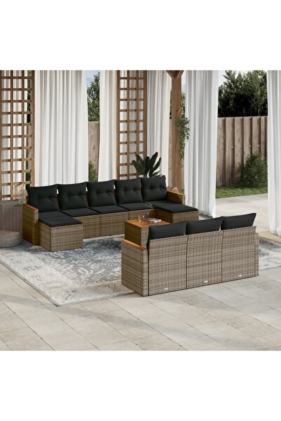 vidaxl Set canapele de gradina cu perne, 11 piese, gri, poliratan