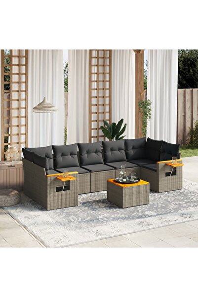 vidaxl Set canapele de gradina cu perne, 8 piese, gri, poliratan