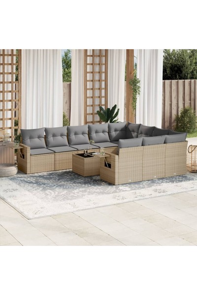 vidaxl Set canapele de gradina cu perne, 11 piese, bej, poliratan