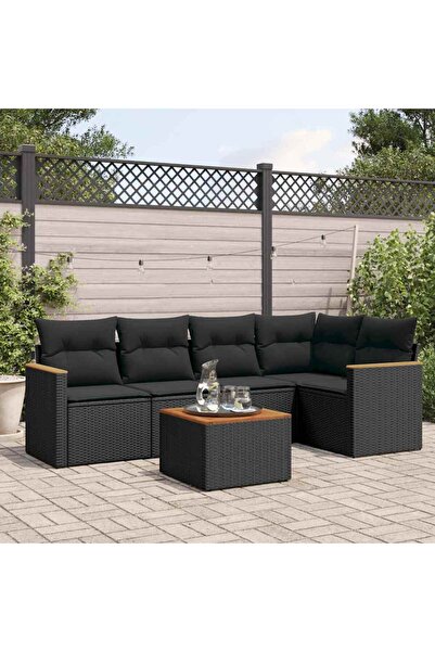 vidaxl Set mobilier de gradina cu perne, 6 piese, negru, poliratan