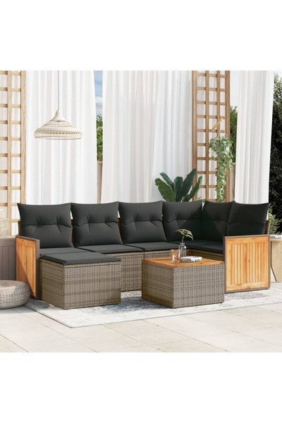 vidaxl Set canapele de gradina, 7 piese, cu perne, gri, poliratan