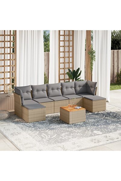 vidaxl Set canapele de gradina, 8 piese, cu perne, bej, poliratan
