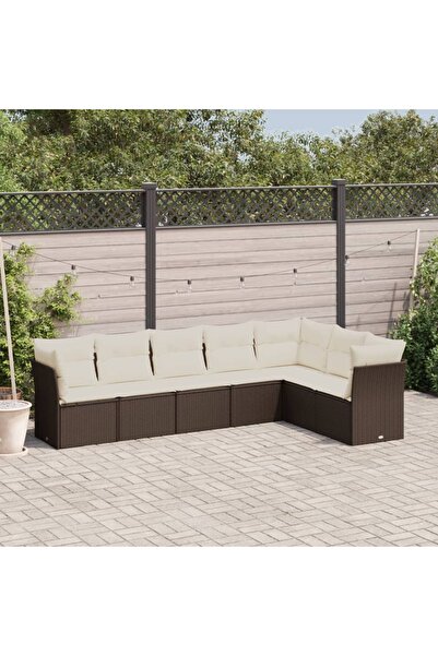 vidaxl Set canapele de gradina cu perne, 7 piese, maro, poliratan