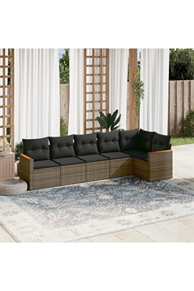 vidaxl Set mobilier gradina cu perne, 6 piese, gri, poliratan