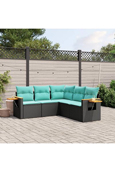 vidaxl Set mobilier de gradina cu perne, 5 piese, negru, poliratan
