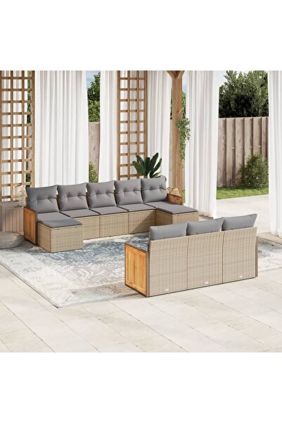 vidaxl Set canapele de gradina cu perne, 10 piese, bej, poliratan