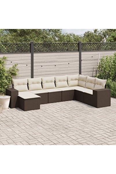 vidaxl Set canapele de gradina cu perne, 8 piese, maro, poliratan