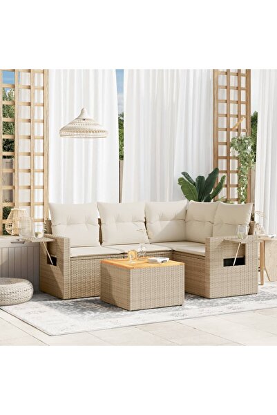 vidaxl Set canapele de gradina cu perne, 5 piese, bej, poliratan