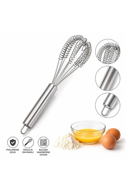 Senz Paslanmaz Çelik Spiral Çırpıcı - Yumurta Çırpma Teli | El Mikseri | Manu...