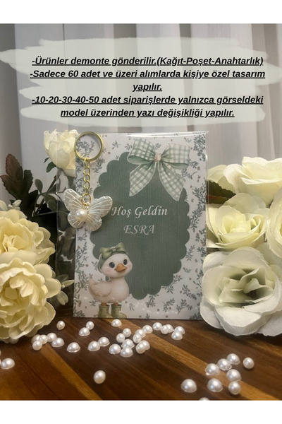 İBAHEDİYELİK İncili Anahtarlık Mevlid- Baby Shower-Doğum Günü Hediyelik 10 adet