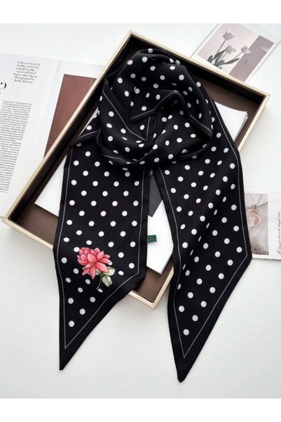josef mariyy Black Polka Dot Pink Floral Patterned Scarf