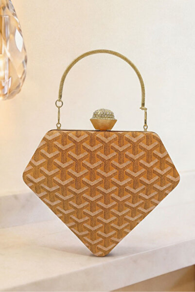 Ku er New diamond-shaped plaid hard shell dinner bag diamond-encrusted metal ...