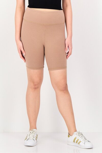 Forever 21 Women Sportswear Fit Plain Biker Shorts, Pure Beige