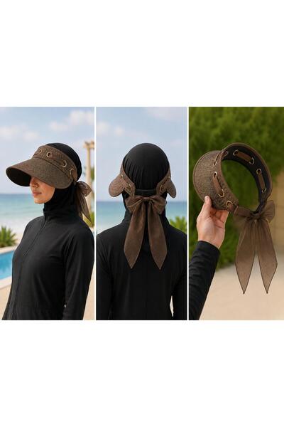 kuru Premium Uv Protection Women's Visor Hat – Summer Beach Model with Bow De...
