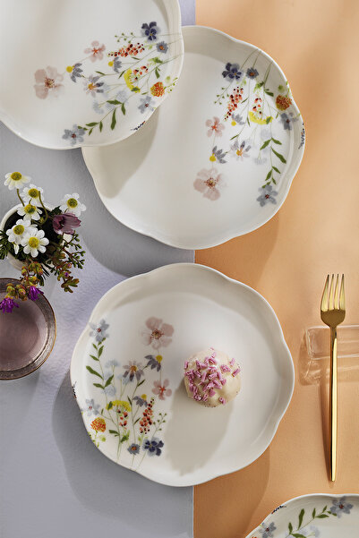 Kütahya Porselen Bone Velora 4 Piece 20 cm Cake Plate Floral