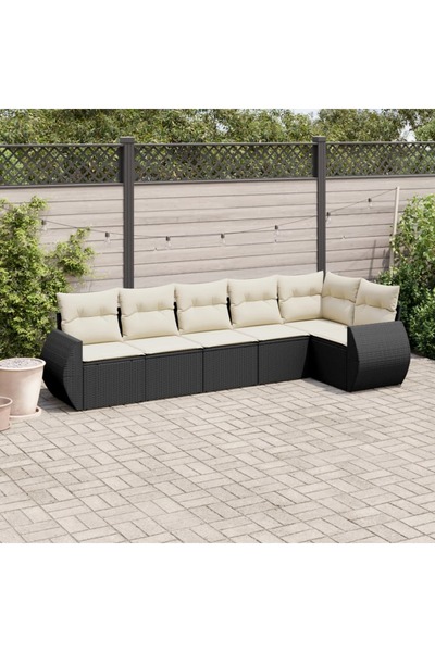 vidaxl Garden furniture set with cushions, 6 pieces, black, polyrattan