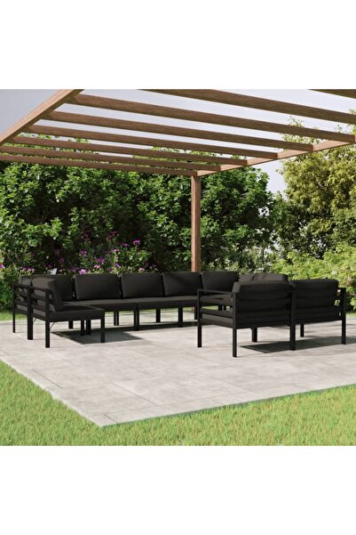 vidaxl Set mobilier de gradina cu perne, 9 piese, antracit, aluminiu