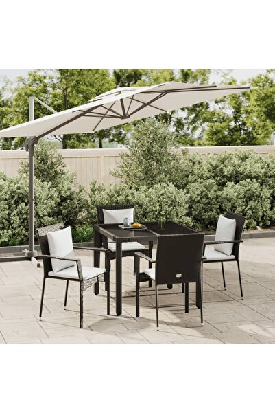 Concept Set mobilier de grădină cu perne, 5 piese, negru, poliratan
