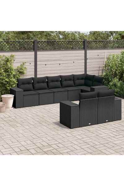 vidaxl Set mobilier de gradina cu perne, 8 piese, negru, poliratan