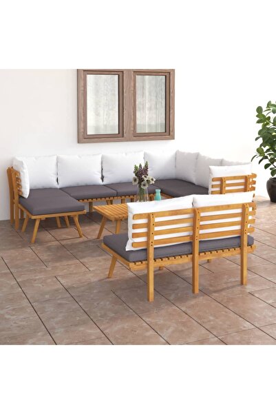 vidaxl Set mobilier de gradina cu perne, 9 piese, lemn masiv de acacia