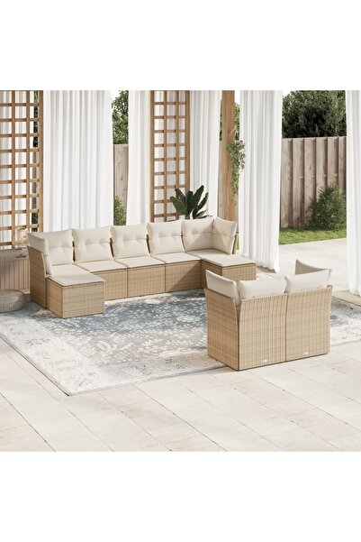 vidaxl Set canapele de gradina, 9 piese, cu perne, bej, poliratan