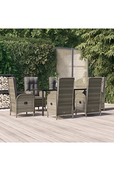 vidaxl Set mobilier de gradina cu perne, 7 piese, negru/gri, poliratan