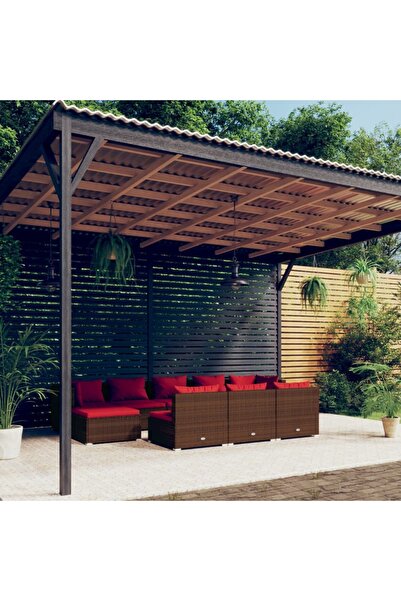 vidaxl Set mobilier de gradina cu perne, 10 piese, maro, poliratan