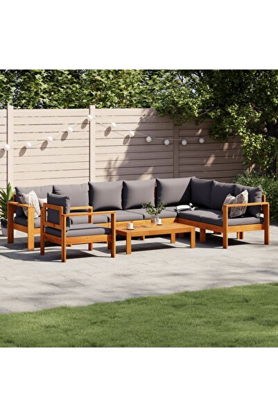 vidaxl Garden sofa set with cushions, 6 pieces, solid acacia wood