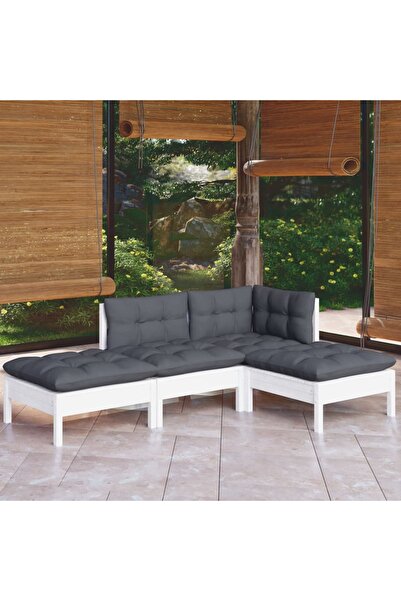 vidaxl Garden furniture set with cushions, 4 pieces, solid pine wood