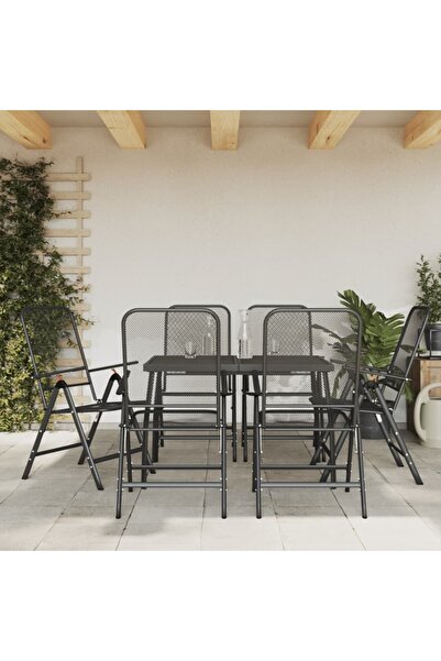 vidaxl Set de masa pentru gradina, 7 piese, plasa metalica antracit