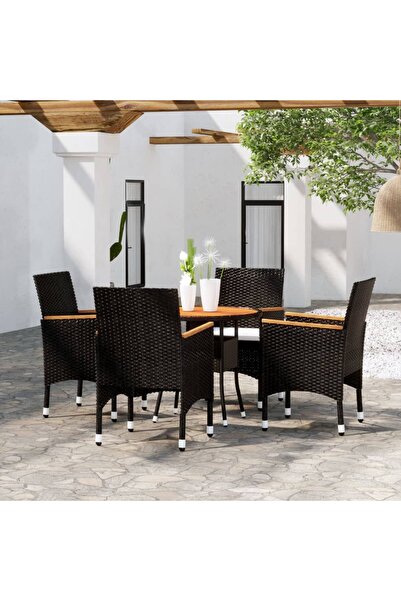 vidaxl Garden furniture set, 5 pieces, black, polyrattan