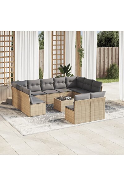 vidaxl Garden sofa set with cushions, 12 pieces, beige, polyrattan