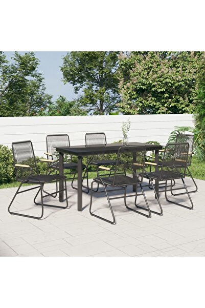 vidaxl Set mobilier de gradina, 7 piese, negru, ratan PVC