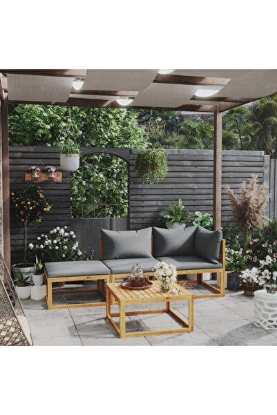 vidaxl Set mobilier de gradina cu perne, 4 piese, lemn masiv de acacia