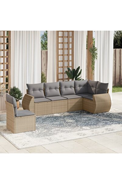 vidaxl Set canapele de gradina cu perne, 6 piese, bej, poliratan