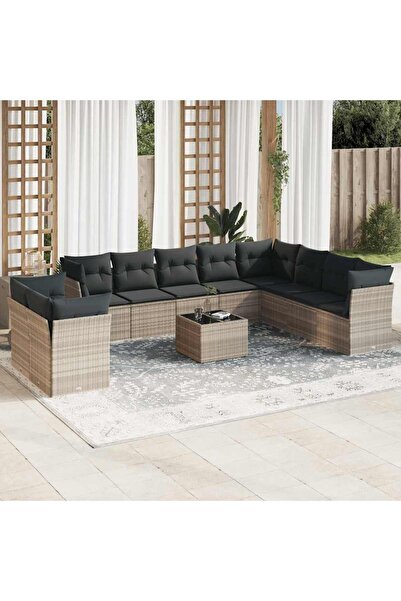 vidaxl Set canapele de gradina cu perne, 11 piese, gri, poliratan