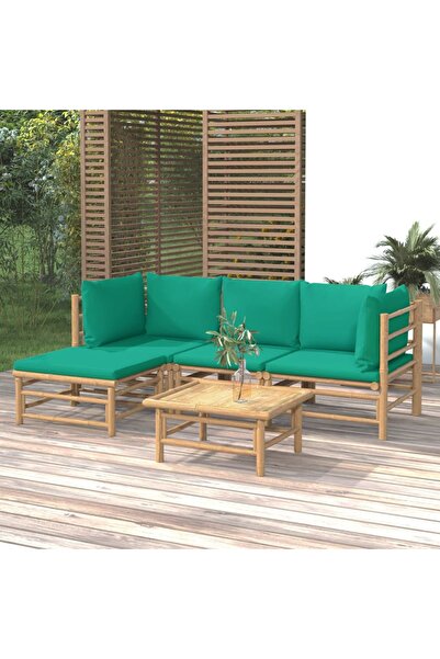 Concept Set mobilier de grădină cu perne verzi, 5 piese, bambus