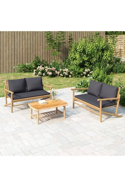 vidaxl Set mobilier de gradina, perne gri a®nchis, 3 piese, bambus