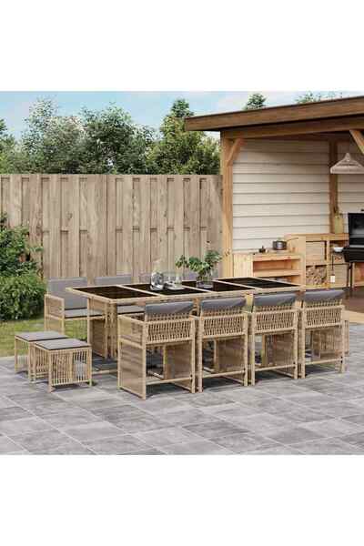 vidaxl Set mobilier gradina cu perne, 13 piese, bej combinat poliratan