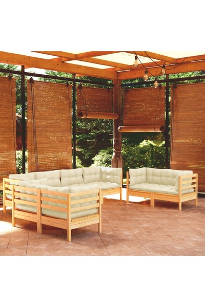 vidaxl Garden furniture set with cream cushions, 8 pieces, solid pine wood